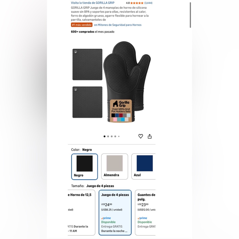 Gorilla Grip Black Silicone Oven Mitts and Pot Holders Set - 4 Piece